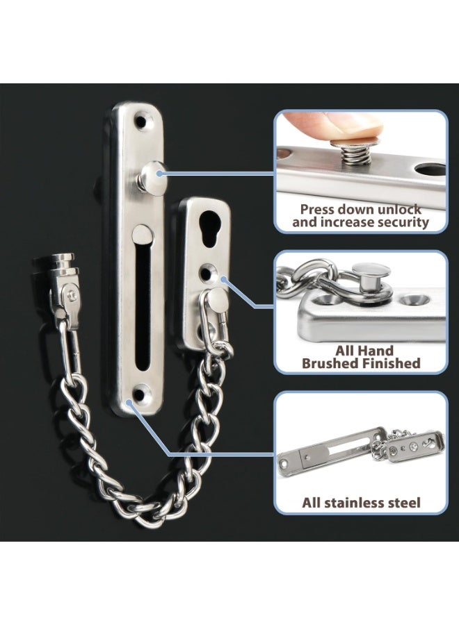 قفل أمان للباب بسلسلة من الفولاذ المقاوم للصدأ الفضي، مقاوم للسرقة، حماية فائقة للمنزل والشقة والمكتب وغرف الفنادق، مزود بسلسلة أمان متينة من الستانلس ستيل 304 مع تثبيت بمسامير، قفل باب آمن للأطفال وللحماية من الدخول غير المصرح به، تصميم عصري أنيق وعملي، مناسب لجميع أنواع الأبواب الداخلية والخارجية وأبواب الغرف وأبواب المداخل، أداء سلس وصامت مع مفصلات ذاتية الإغلاق، قفل باب قوي متين لمنع السطو أو الاقتحام، أداة حماية موثوقة، تثبيت سهل، مثالي للأمان الإضافي وحماية الخصوصية، تصميم حديث وجذاب للمنازل والشقق والمكاتب والفنادق، قفل باب معدني قوي بسلسلة مقاومة للصدأ، يحمي من السرقة والدخول القسري، خيار ممتاز للأمان المنزلي والتجاري - Image 4